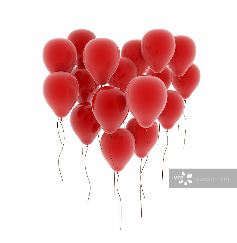白色背景上组成心形的红色气球图片素材