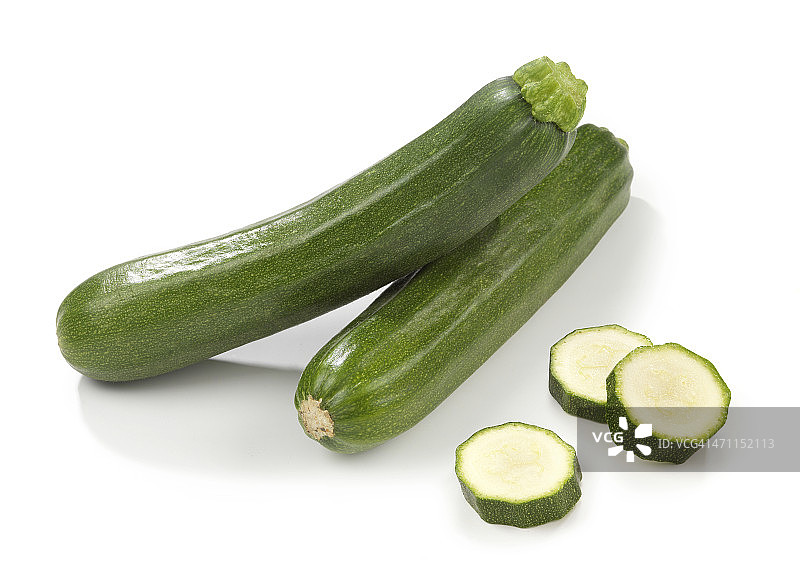 两根西葫芦堆叠，旁边有三片图片素材