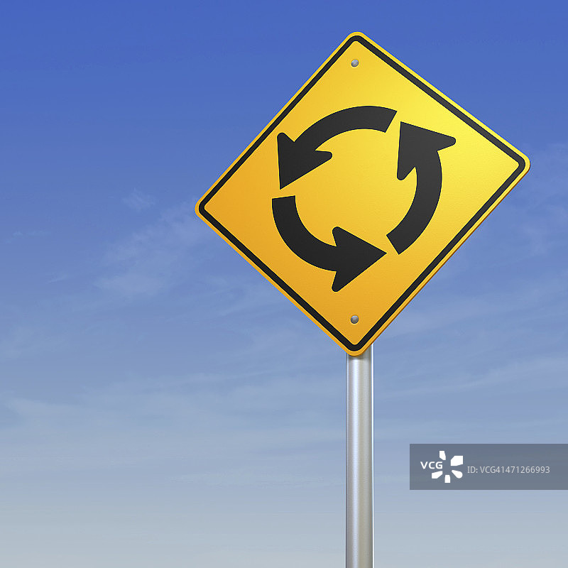 环形交叉路口警告标志图片素材