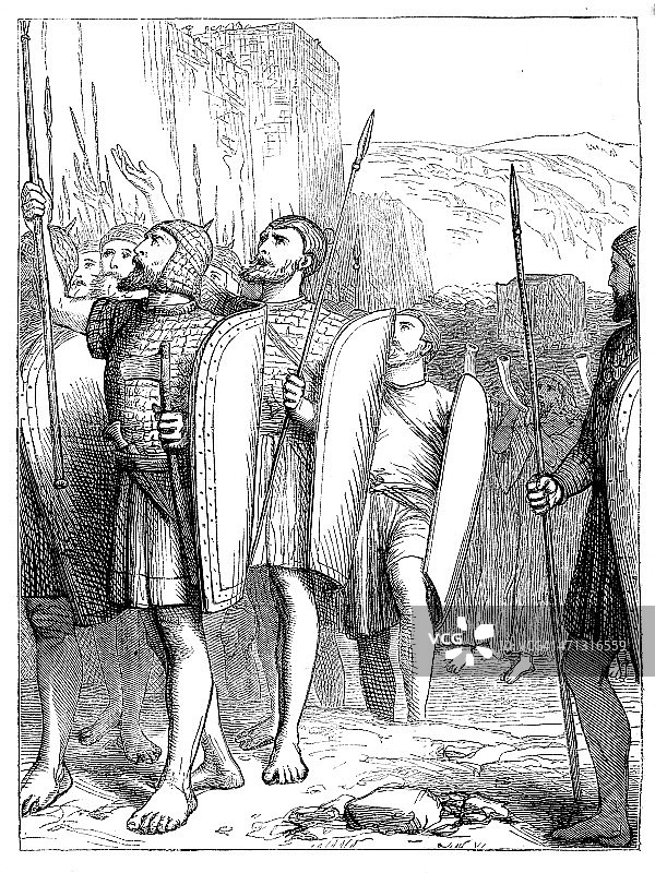 耶利哥城的城墙（1868年杂志图片，士兵环绕）图片素材