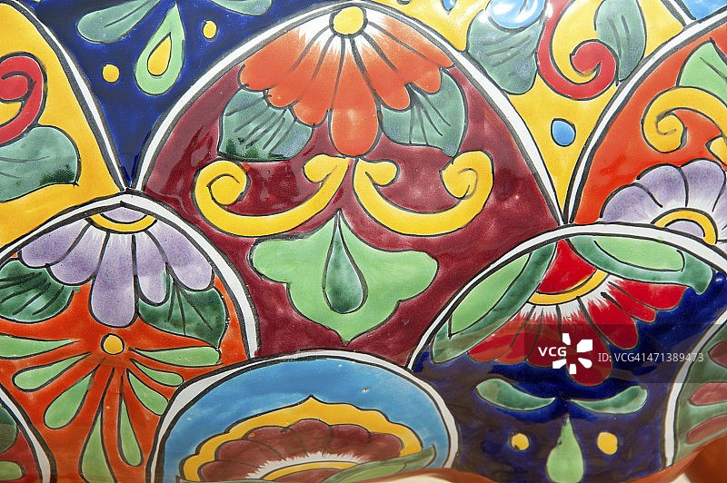 手工墨西哥塔拉韦拉陶瓷细节图片素材