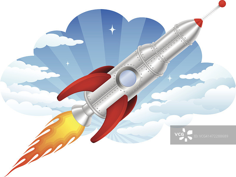 飞向多云天空的宇宙飞船图片素材