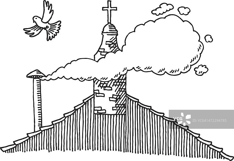 白色烟雾教皇选举绘画图片素材