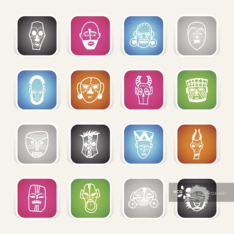 多色图标 - 非洲面具图片素材