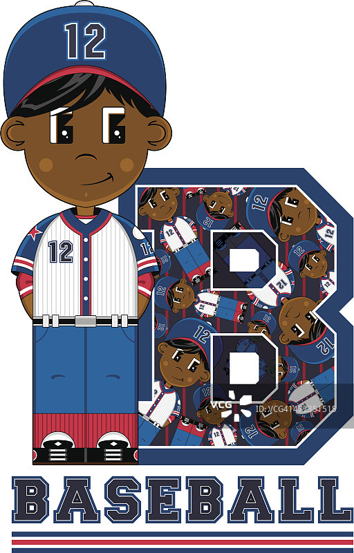 学习字母B的可爱棒球男孩图片素材