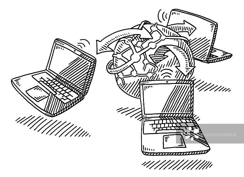 笔记本电脑全球网络绘图图片素材