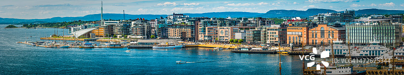 奥斯陆阿克尔码头现代城市景观全景，挪威图片素材