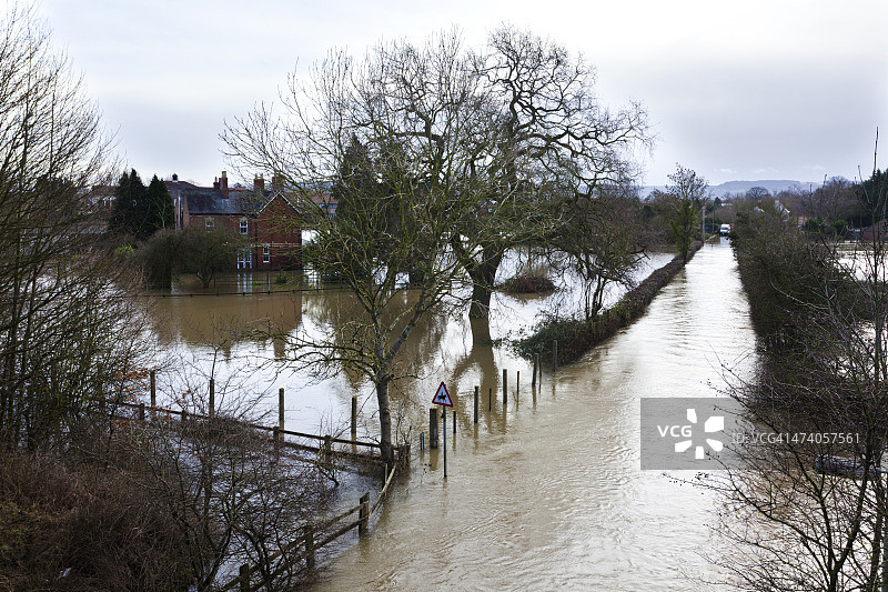 英国格洛斯特的塞文河洪水图片素材