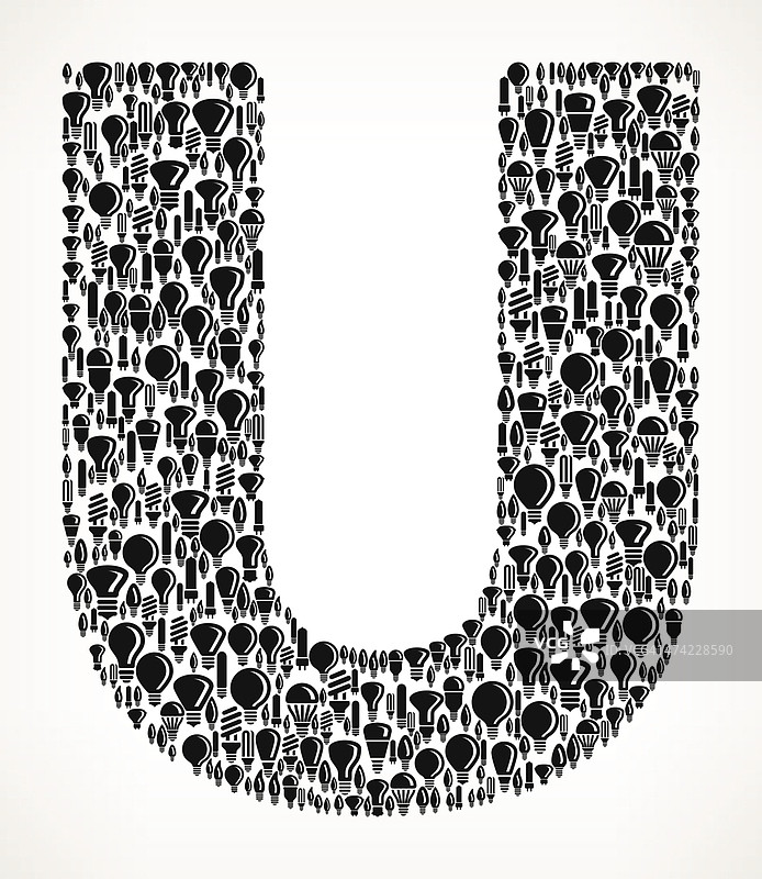 矢量灯泡图案背景上的字母U图片素材