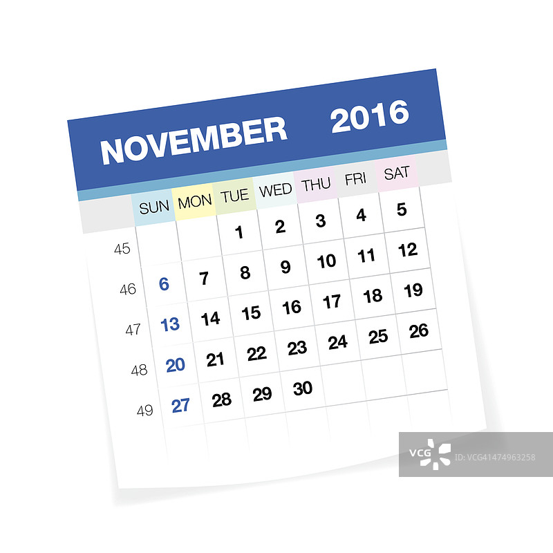 2016年11月日历图片素材