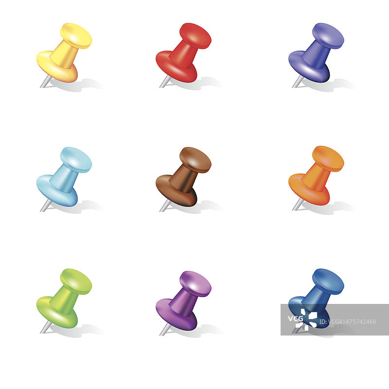 带阴影的彩色图钉套装图片素材