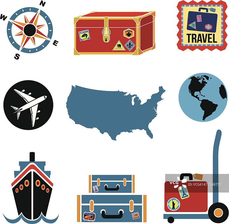 彩色旅行图标合集图片素材