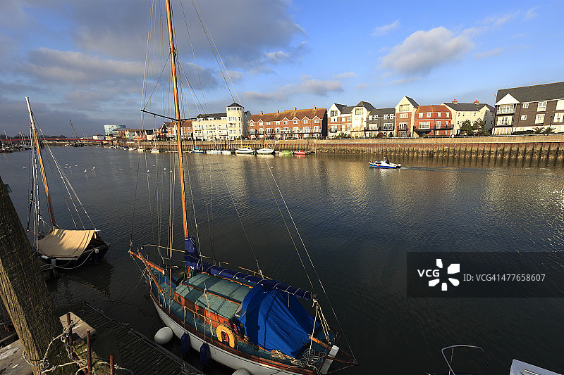 利特尔汉普顿港停泊的船只图片素材