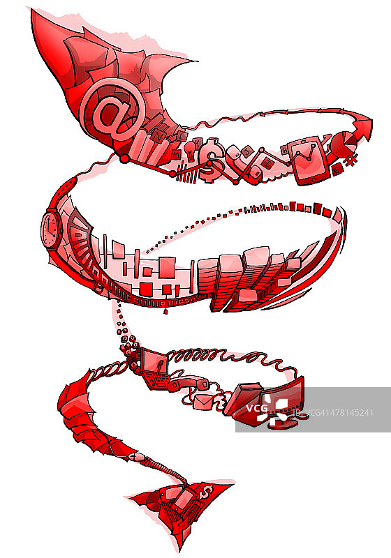 向下螺旋箭头，象征经济萧条的插图图片素材