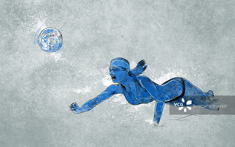 女人打沙滩排球插画图片素材