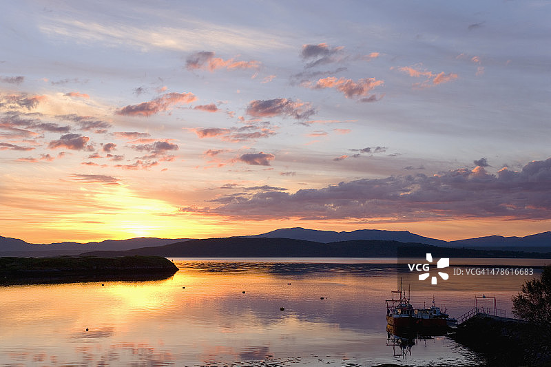 苏格兰阿盖尔-比特郡康奈尔海湾日落图片素材
