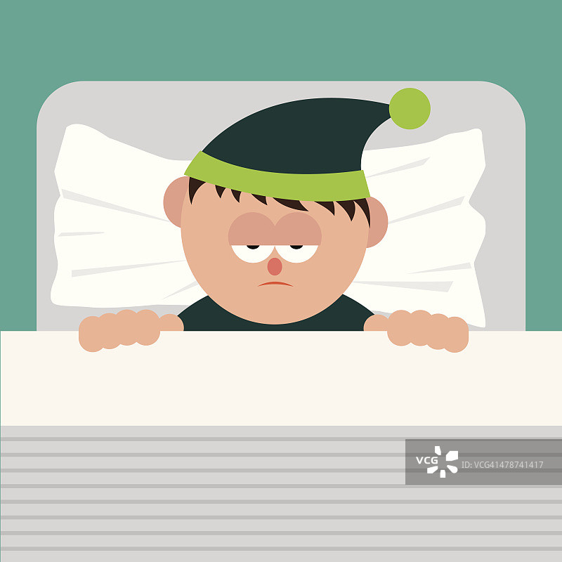 男孩失眠插画图片素材