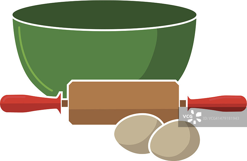 搅拌碗、擀面杖和鸡蛋图片素材