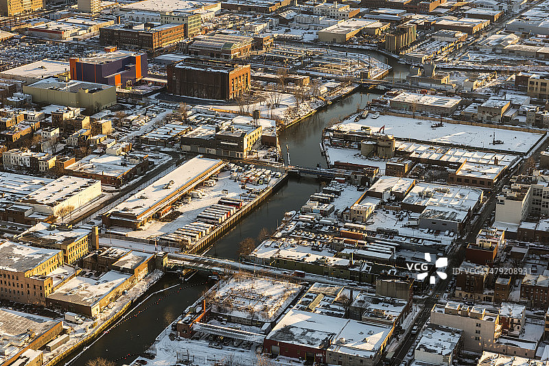 纽约市布鲁克林雪景航拍图片素材