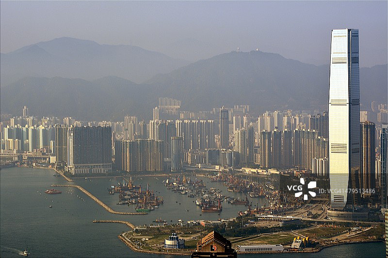 香港维多利亚峰的九龙半岛城市景观图片素材