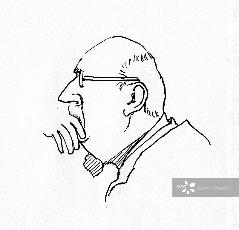 老年男子线条画图片素材