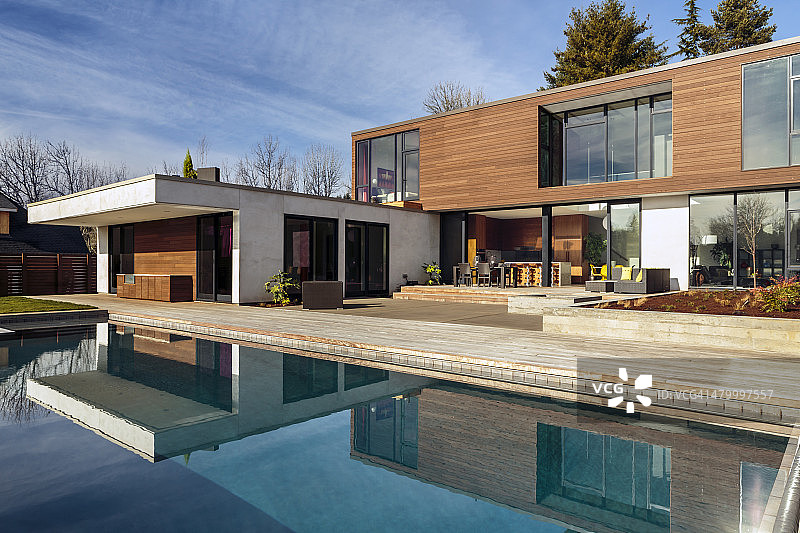 带大型游泳池的现代住宅图片素材