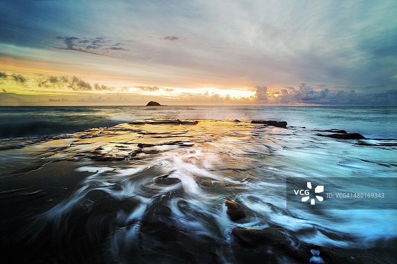 穆里怀波浪平台日落美景图片素材