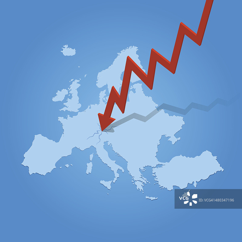 蓝色背景上的箭头撞击欧洲地图图片素材