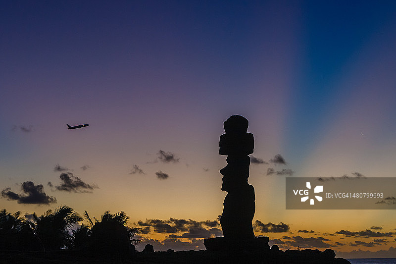 飞机与复活节岛的日落图片素材