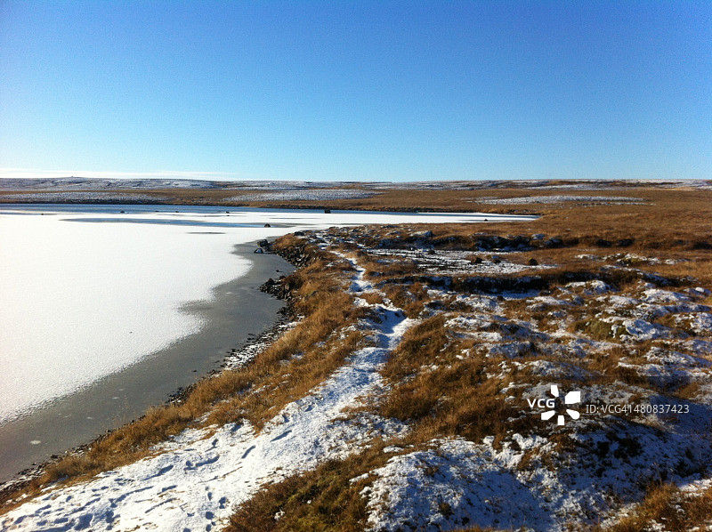 冬季冰冻湖，雷克霍特，雷克霍尔茨达лур山谷，冰岛图片素材