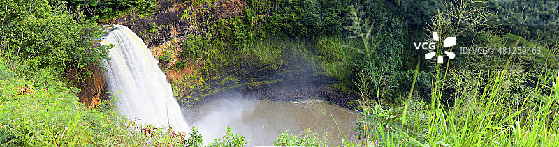 夏威夷可爱岛奥帕卡瀑布全景图片素材