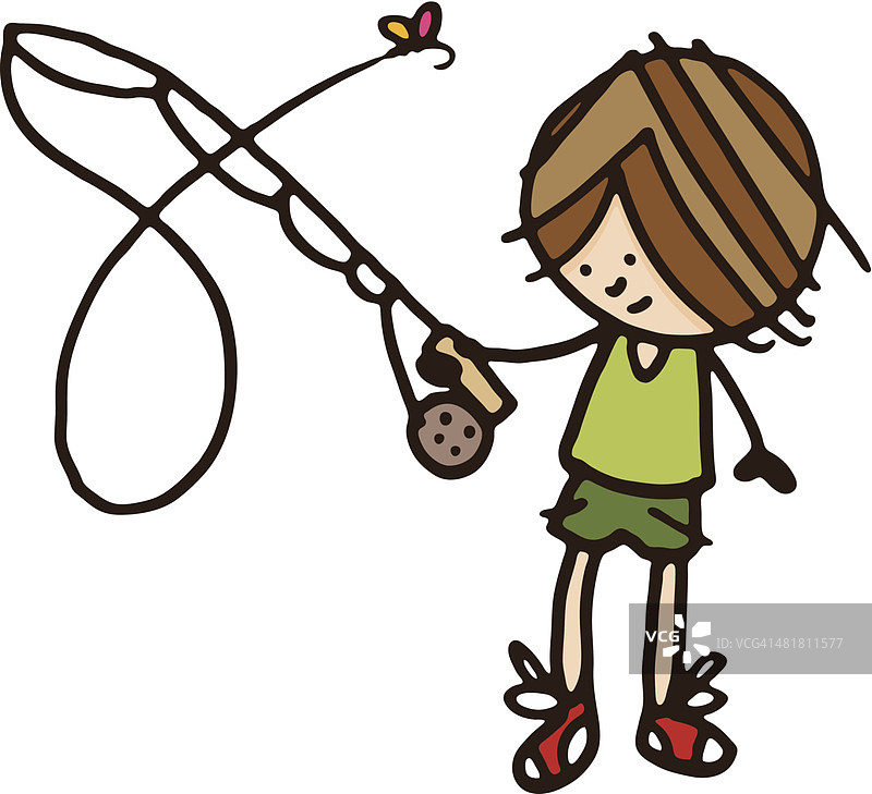 男孩飞蝇钓图片素材