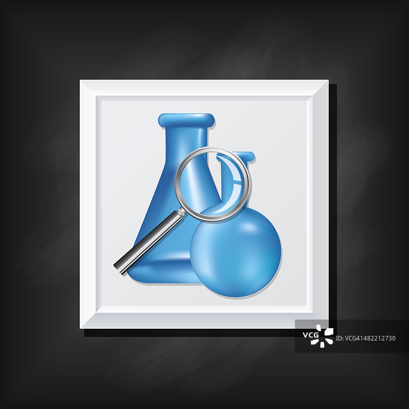 方形黑板上的烧瓶和烧杯图标图片素材