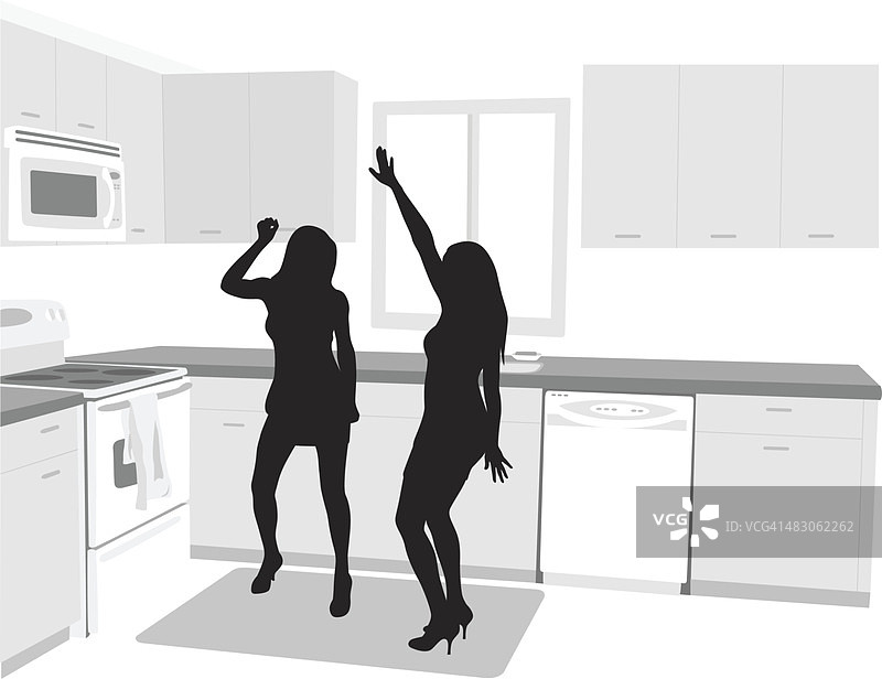 在厨房里跳舞的闺蜜图片素材