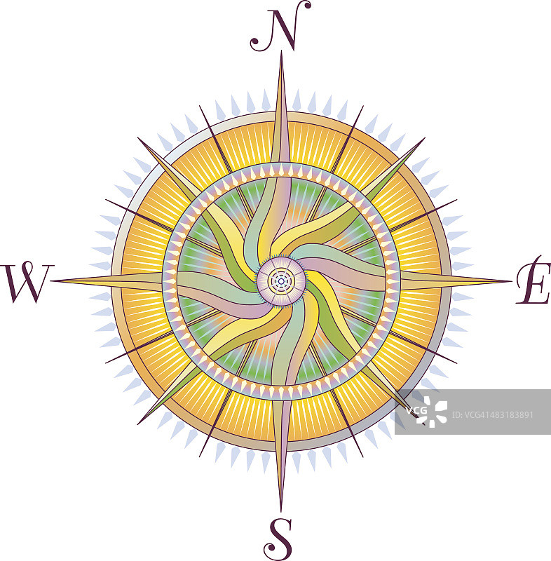 带漩涡的玫瑰指南针图片素材