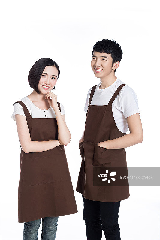 白色背景上的两名服务员图片素材