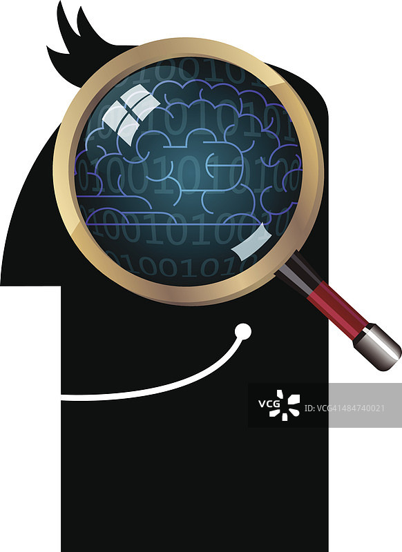 头部、放大镜与大脑图片素材