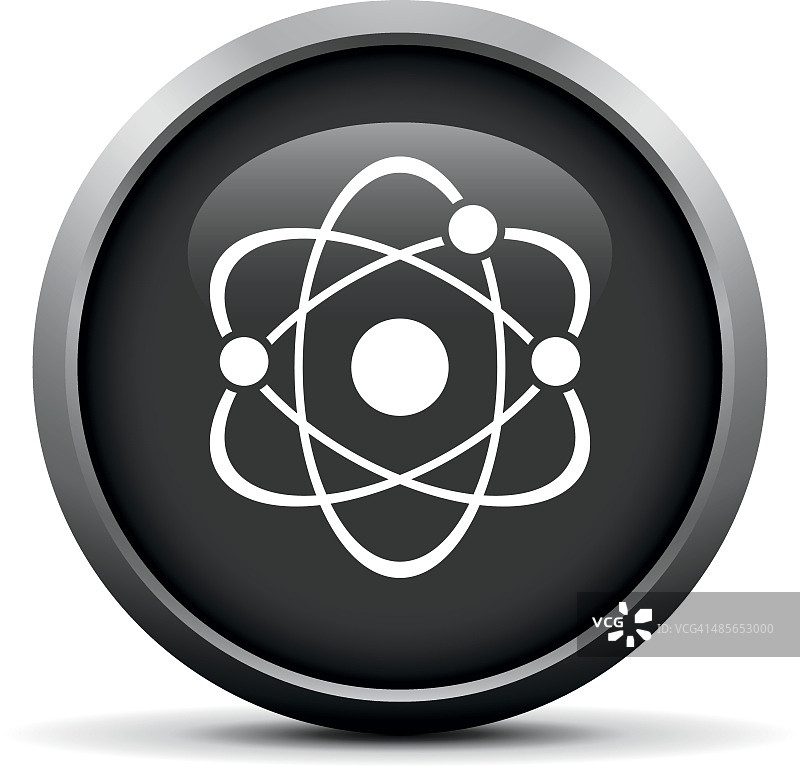 圆形按钮上的原子图标。图片素材