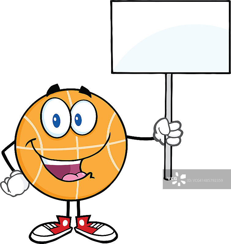 快乐的篮球拿着空白标牌图片素材