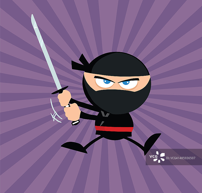 愤怒的忍者跳跃与武士刀图片素材