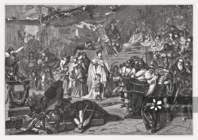 日耳曼尼库斯凯旋游行中的图斯内尔达，1878年出版图片素材