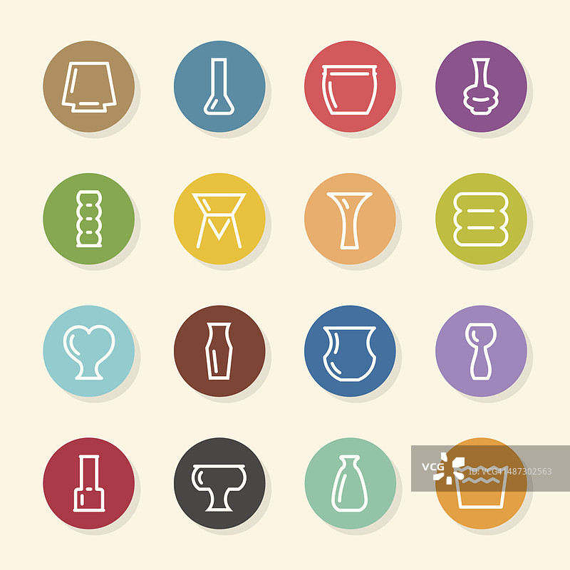 花瓶和盆栽图标设置2-彩色圆圈系列图片素材