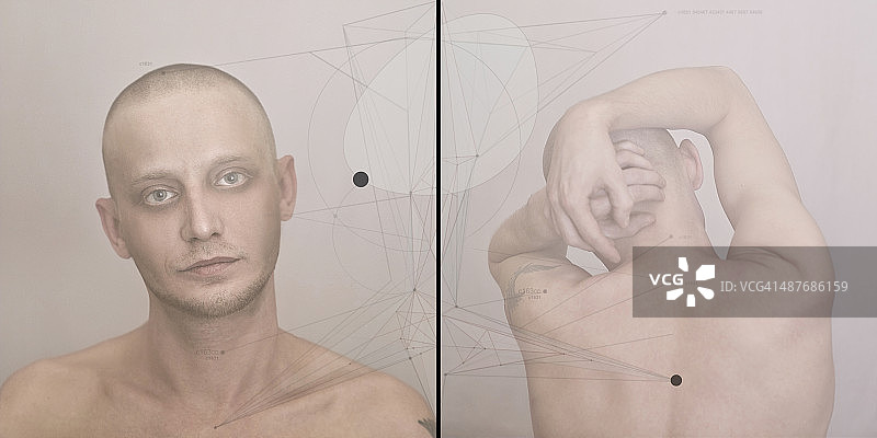 裸着上身的白人男子双联画图片素材