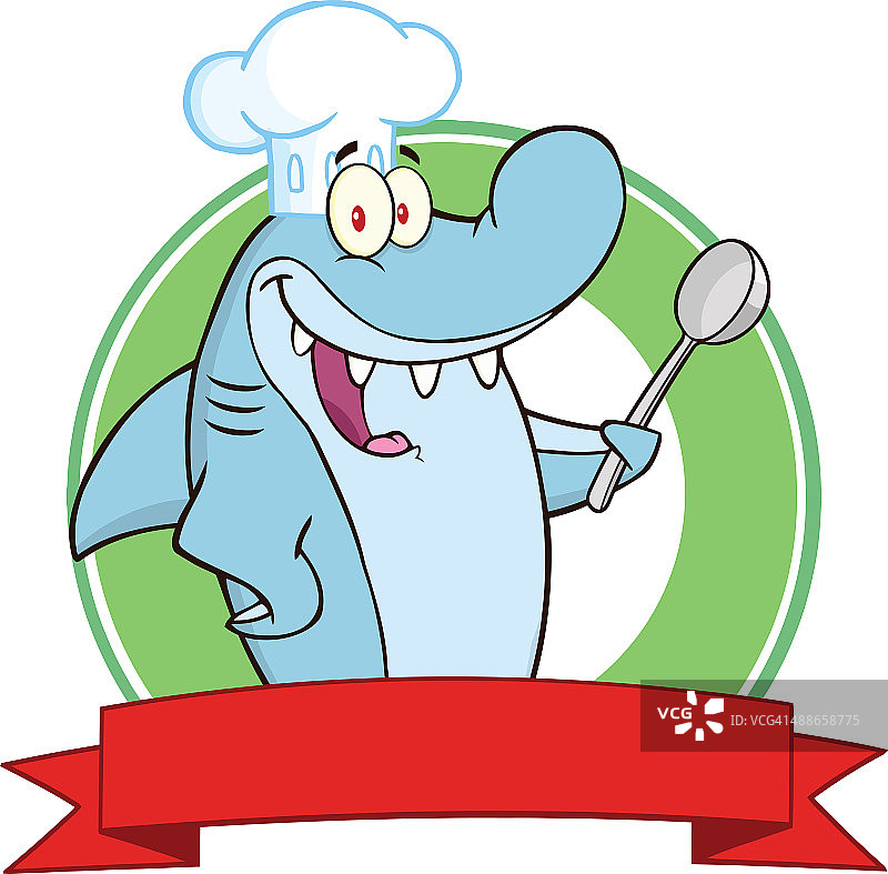 厨师鲨鱼Logo拿着一个大勺子图片素材