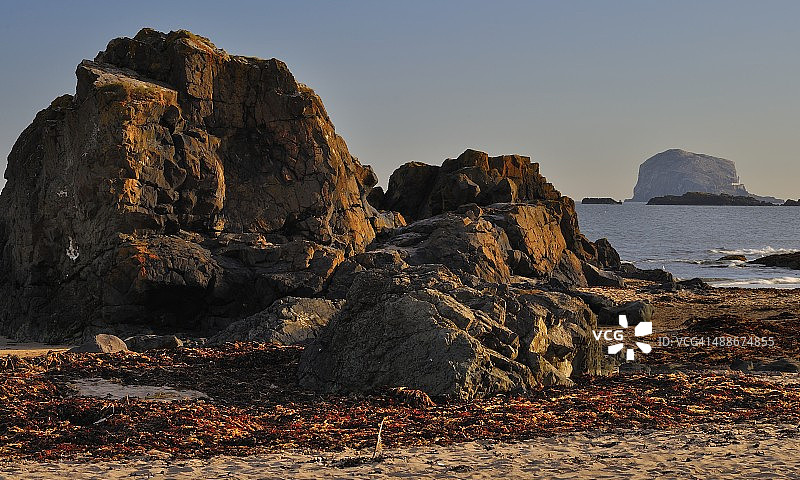 从米尔西湾，北贝里克看到的贝斯岩图片素材