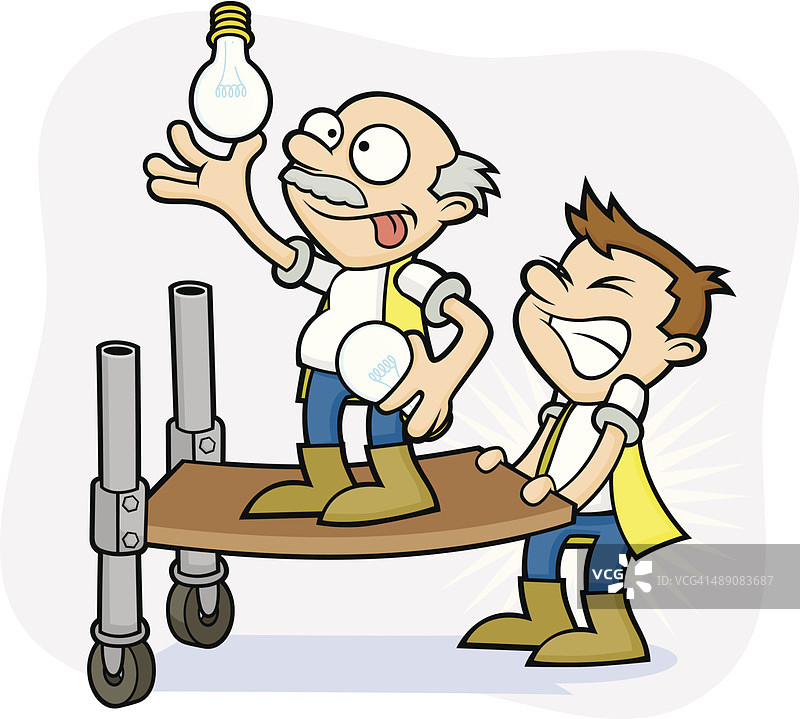 不良安全操作：脚手架上更换灯泡图片素材