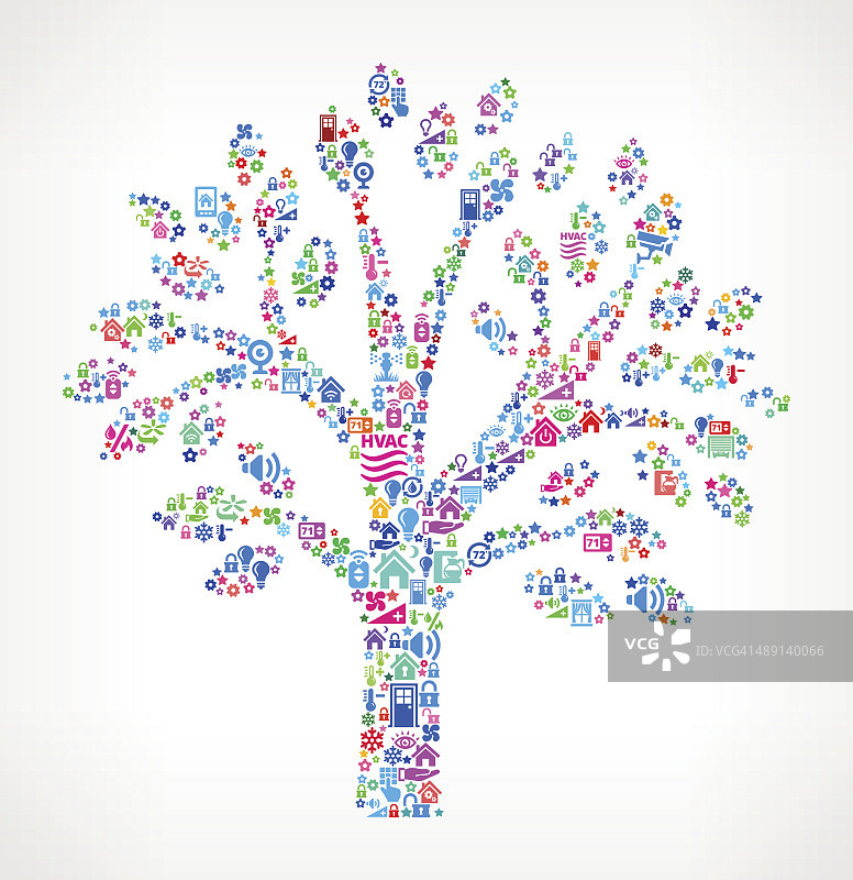 家庭自动化和安全矢量背景上的树图片素材