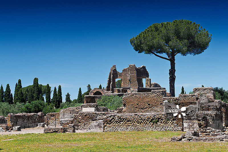 哈德良别墅与树木图片素材