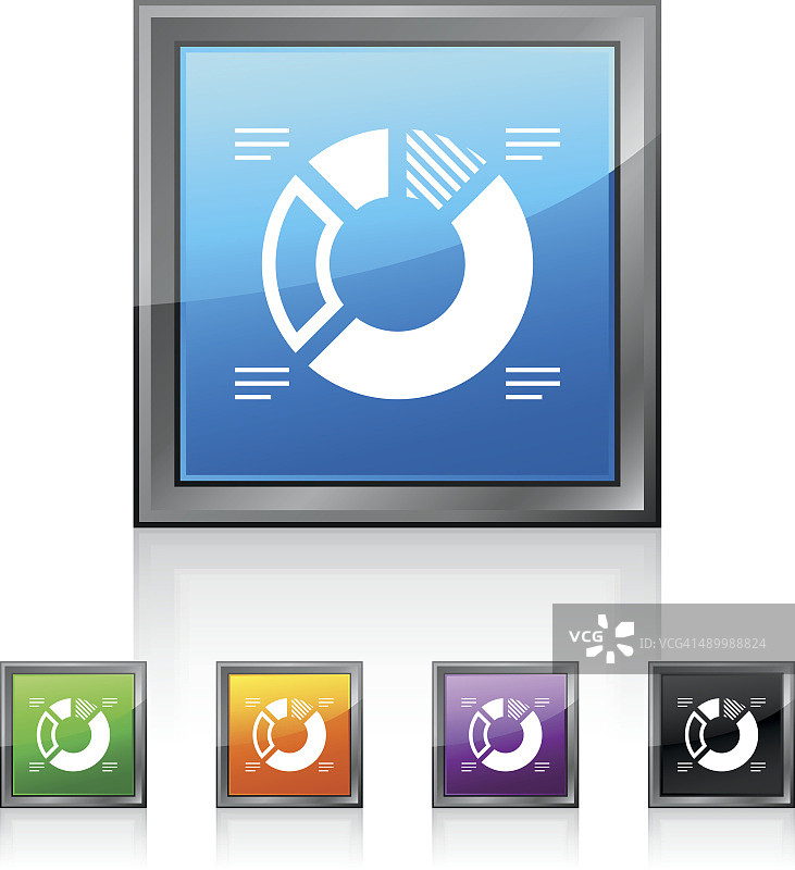 甜甜圈图表图标上的方形按钮。-平方系列图片素材