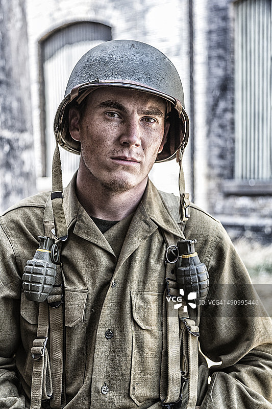 美国陆军二战步兵战斗士兵肖像图片素材